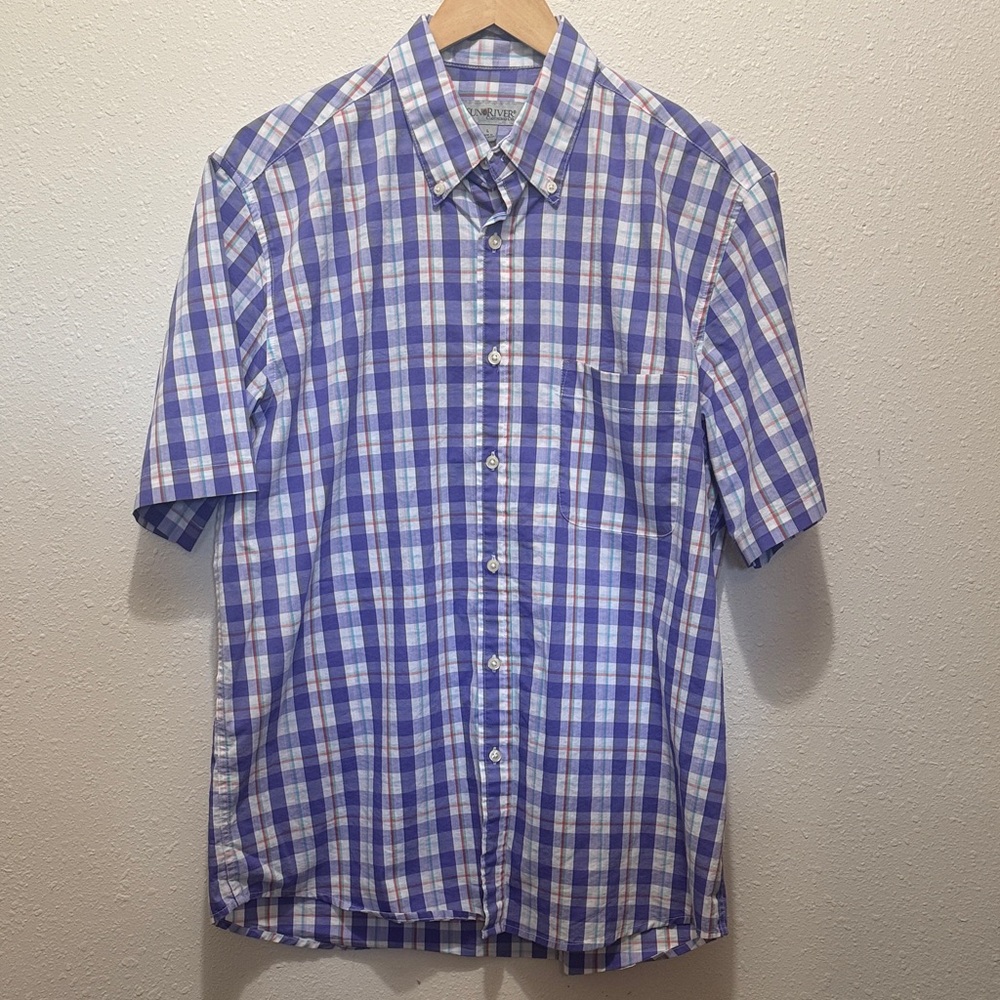 Sun River Men's Purple and White Checkered Shirt, Size L